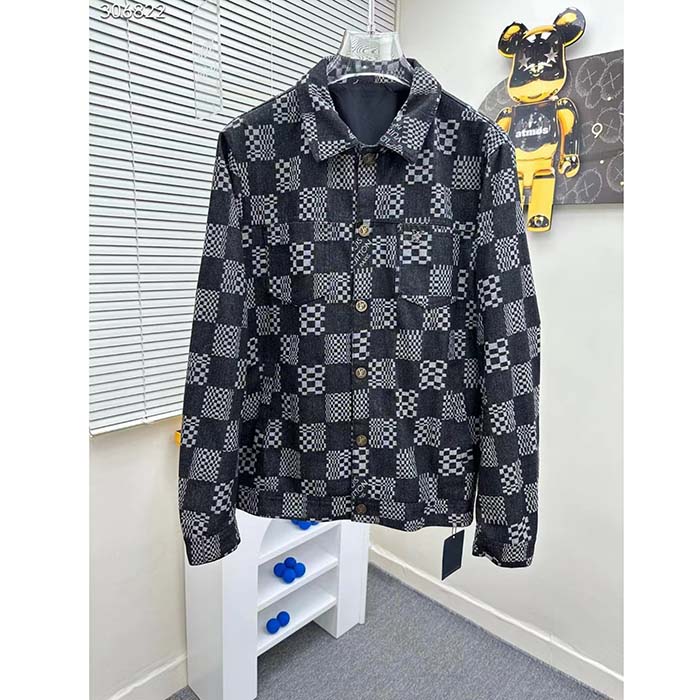 Louis Vuitton Women LV Distorted Damier Denim Jacket Cotton Indigo Blue Regular Fit