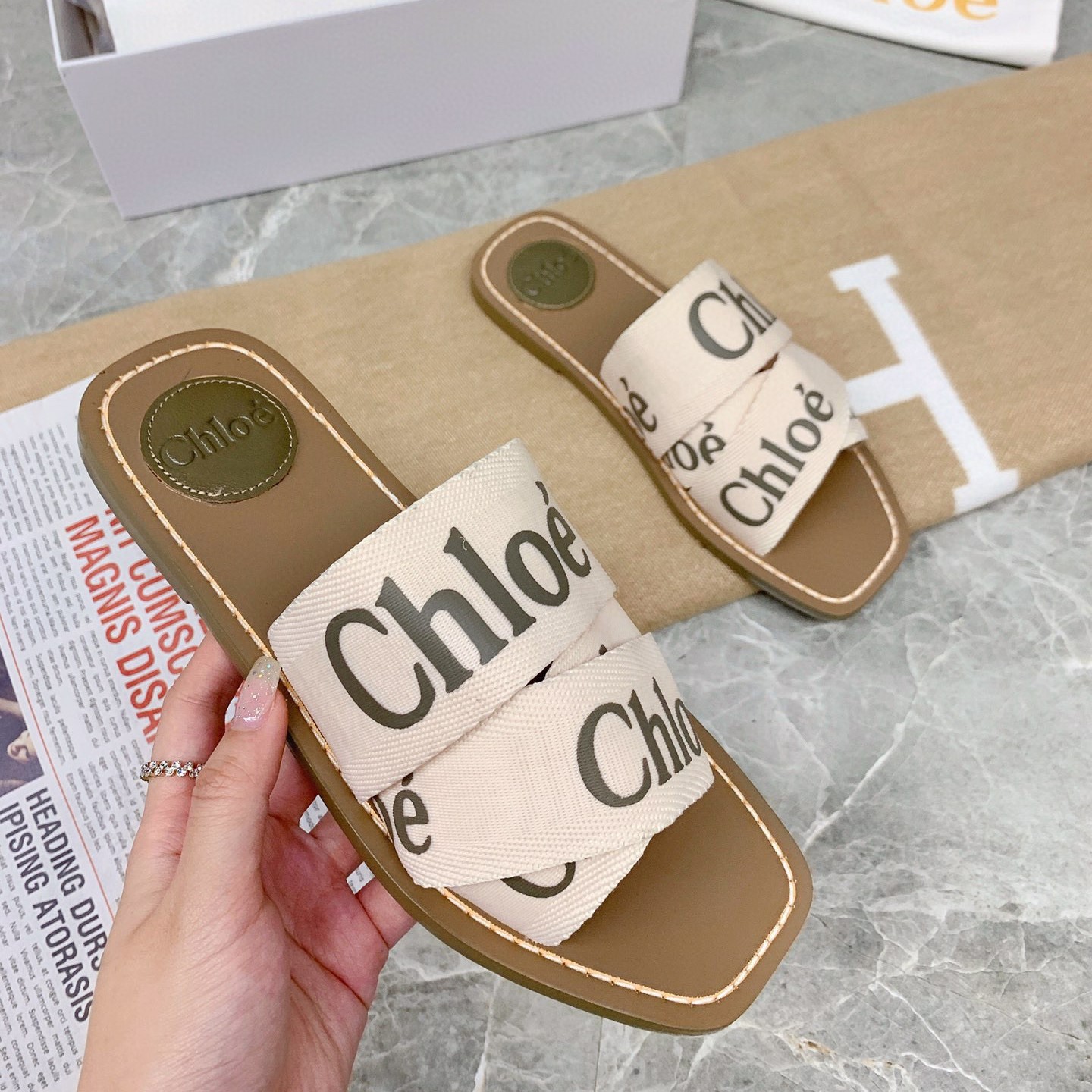 Chloe Woody Flat Mule Slide Sandals