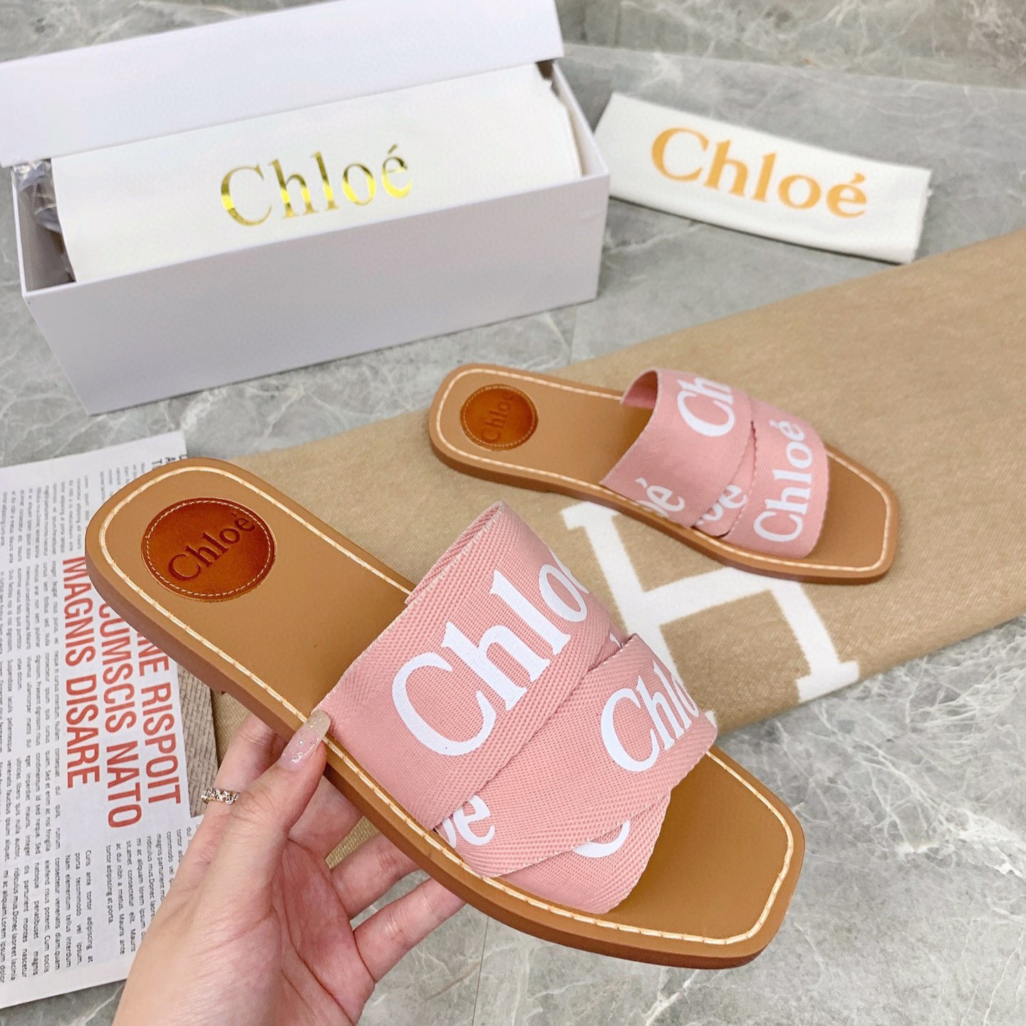 Chloe Woody Flat Mule Slide Sandals
