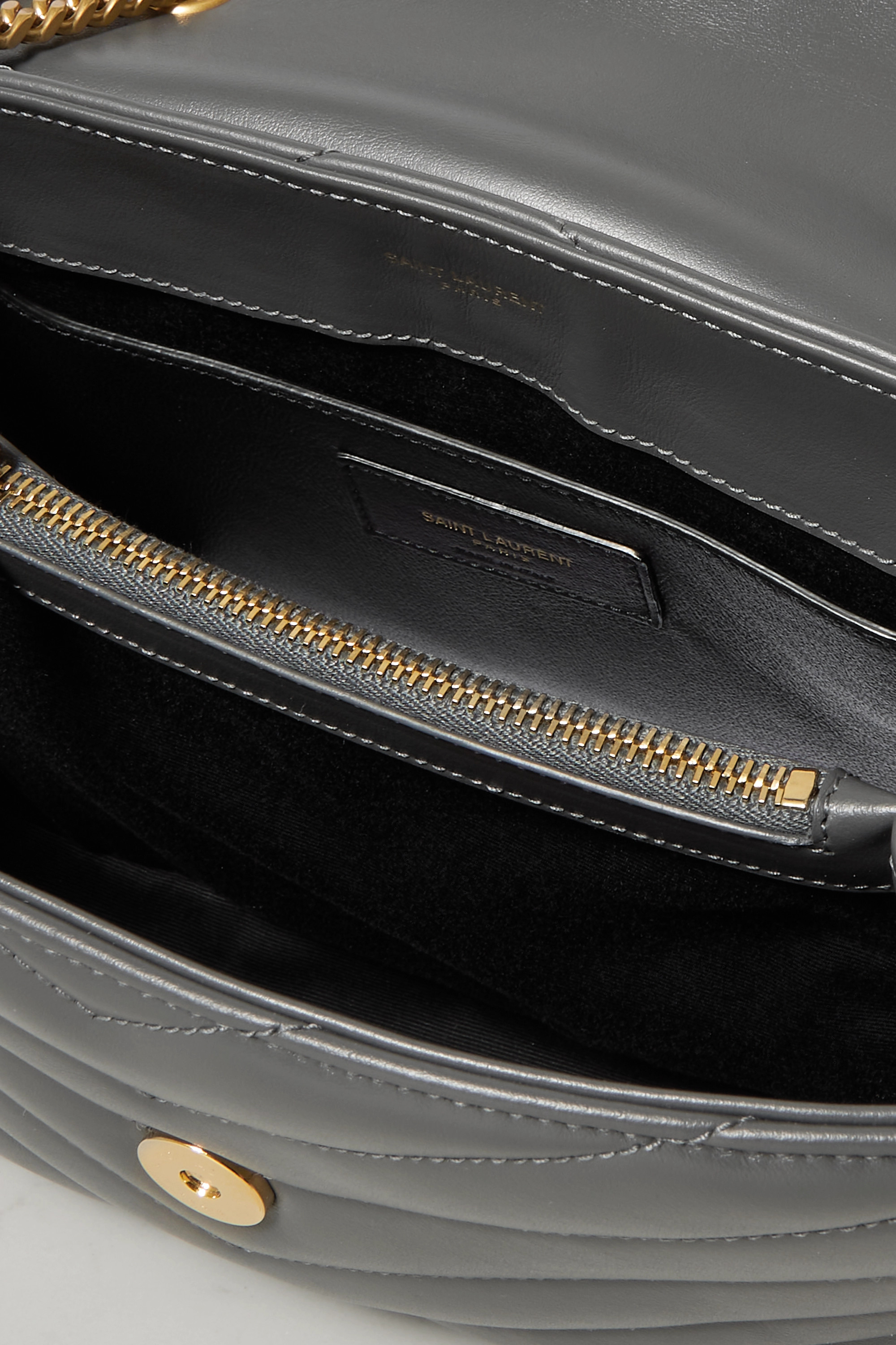 SAINT LAURENT Loulou small quilted leather shoulder bag grey