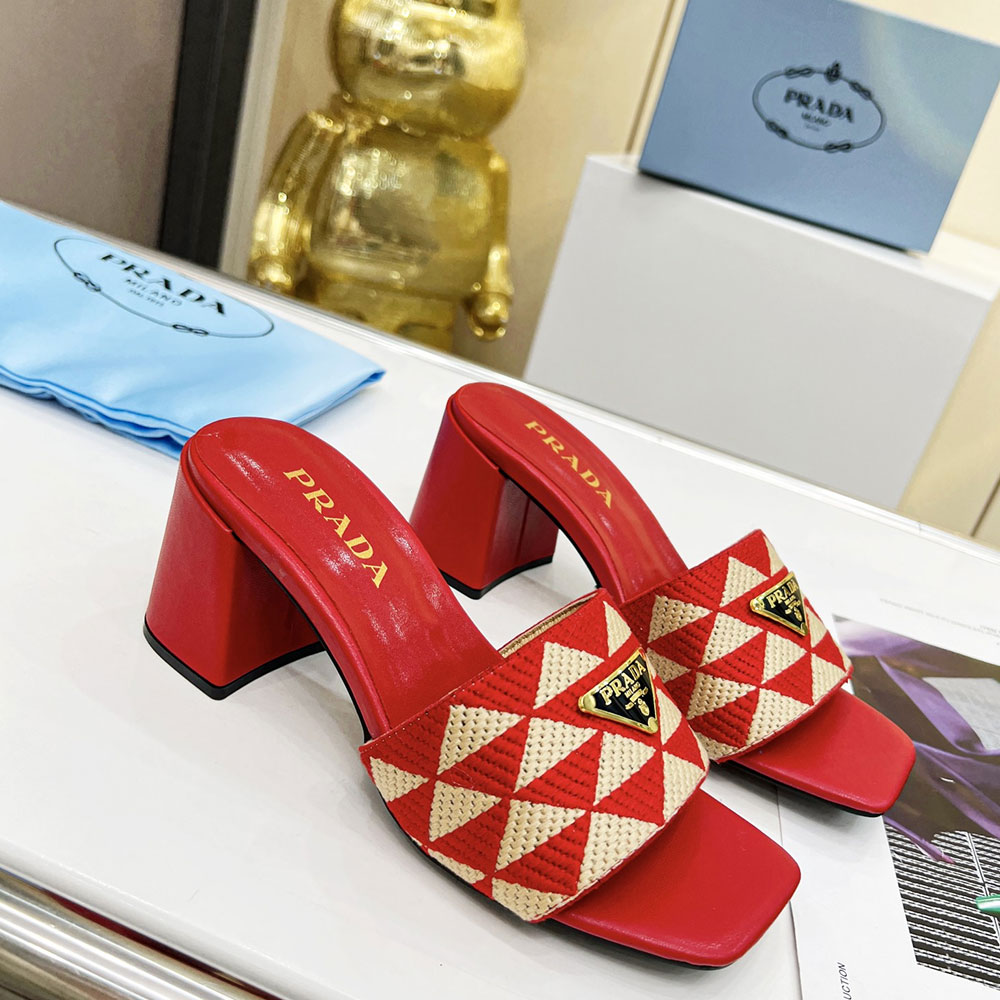 Prada Fabric Chunky Heels Sandals Slide