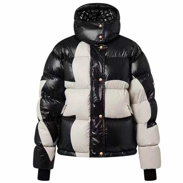 Louis Vuitton Men LV SKI Abstract Monogram Flower Puffer Jacket Black White