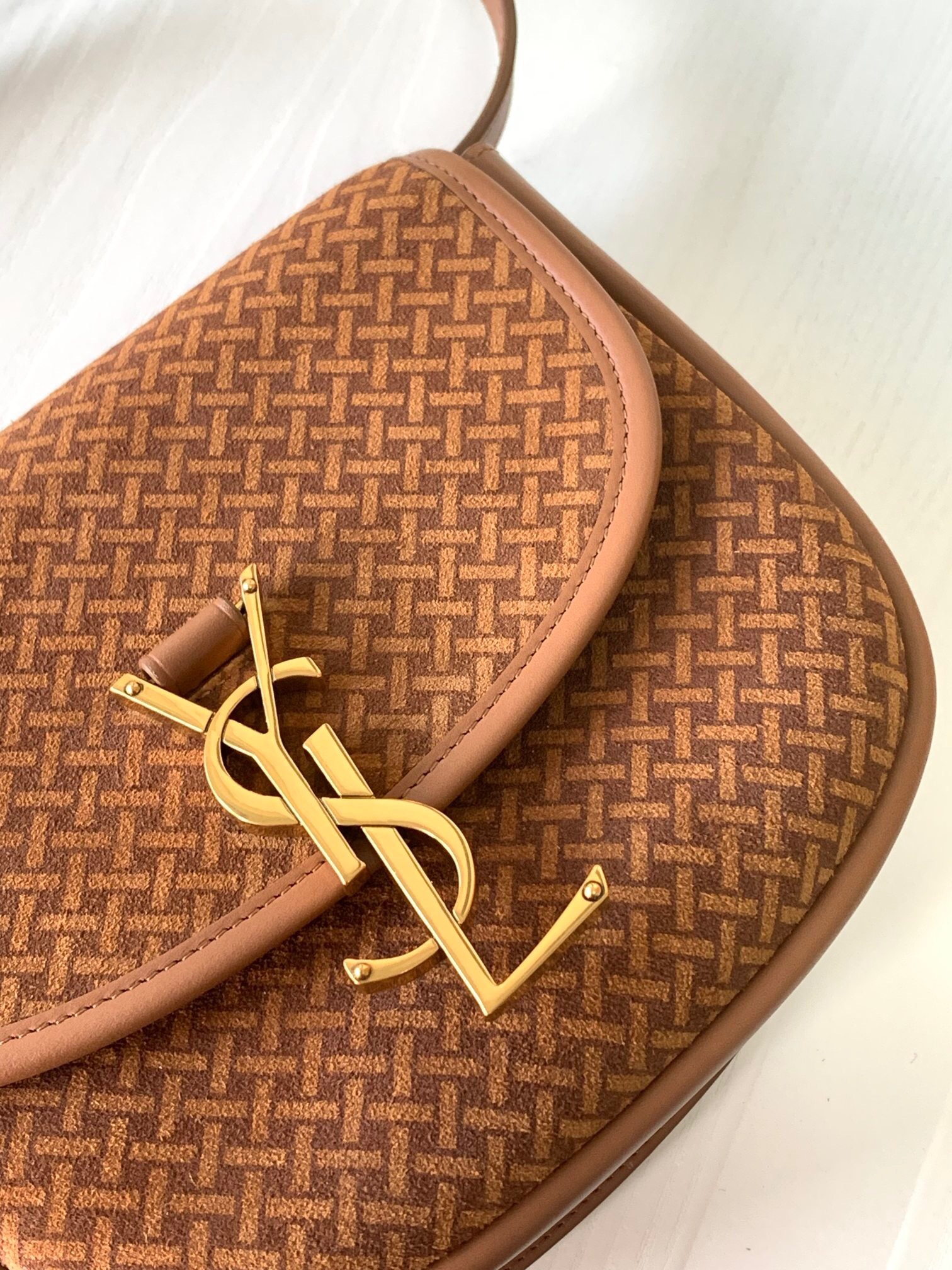 Saint Laurent caramel frosted printed diagonal cross bag