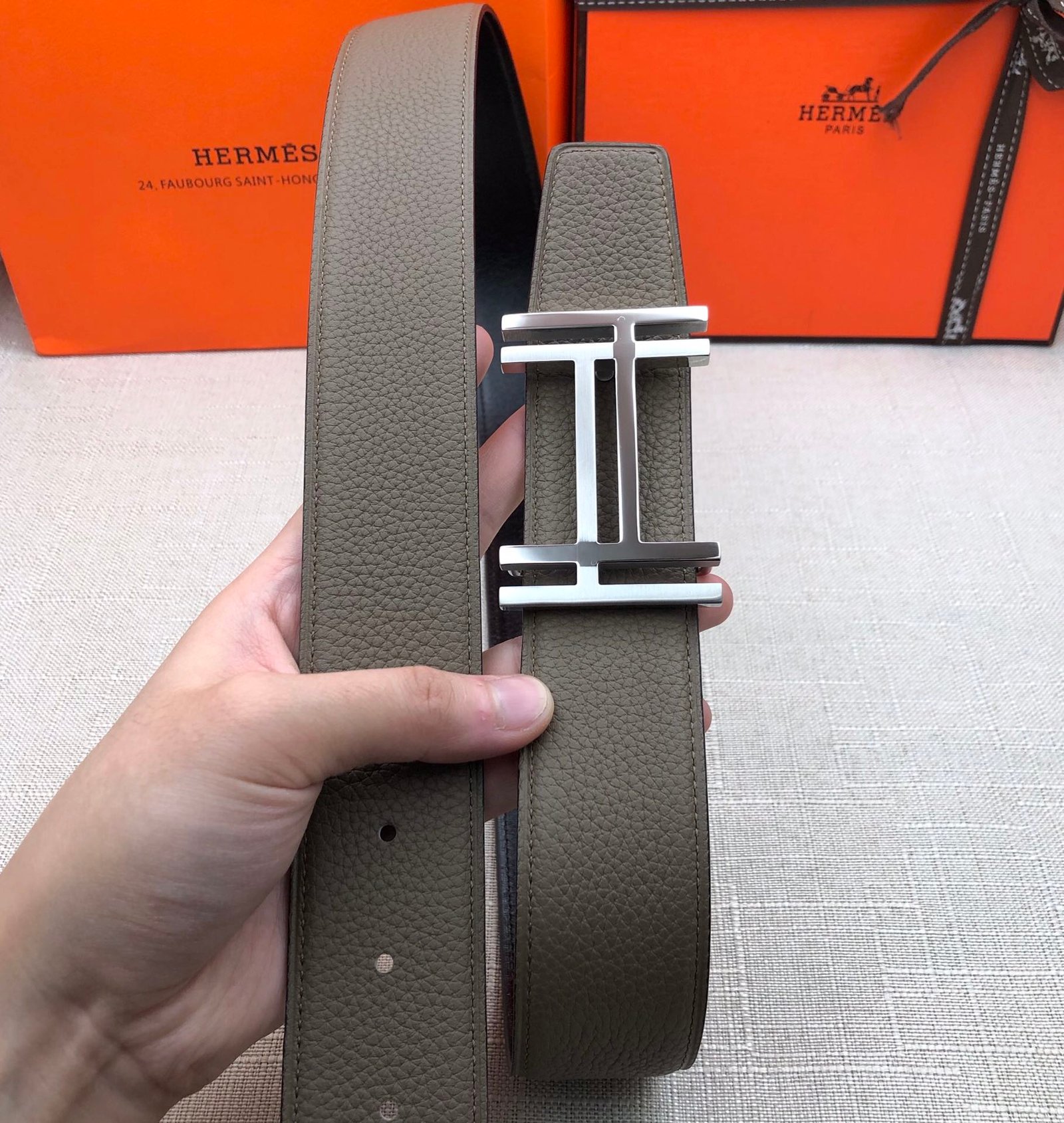 Hermes H Belt Buckle & Reversible Brown Belt 380MM