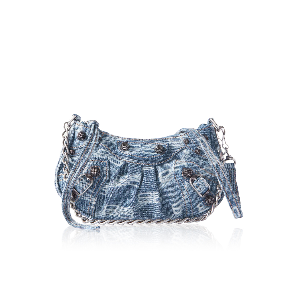 BALENCIAGA Le Cagole mini studded printed denim shoulder bag