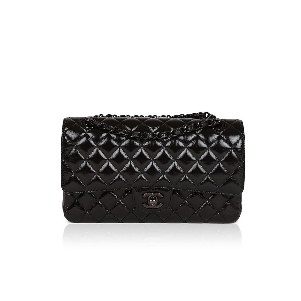 Chanel Classic Flag Bag Medium Classic Double Flap Bag SO Black Crumpled Calfskin Black Hardware