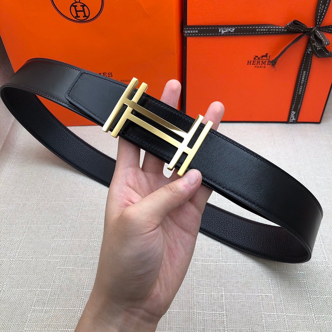 Hermes H Belt Buckle & Reversible Black Belt 380MM