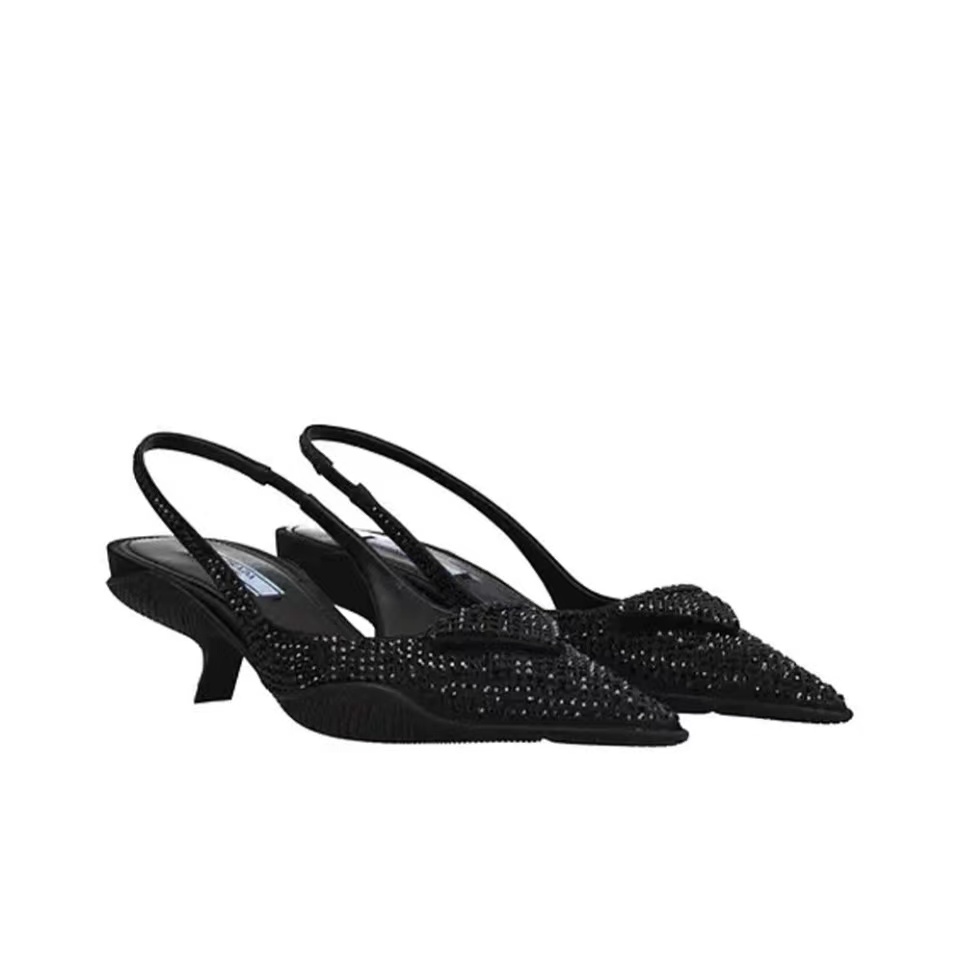 Prada Fabric Pointy Stilettos 3CM Sandals Slide