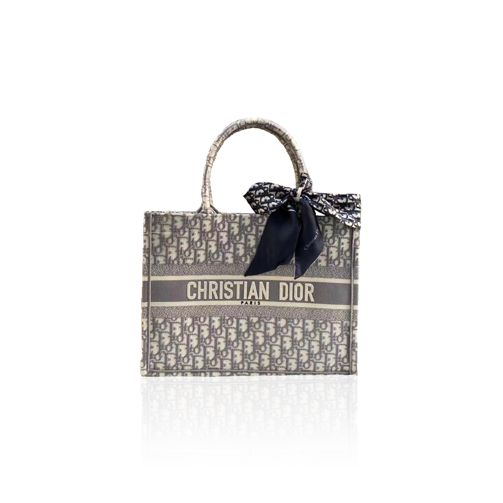 Dior Book Tote Medium Gray Dior Oblique Embroidery M1296ZRIW_M932