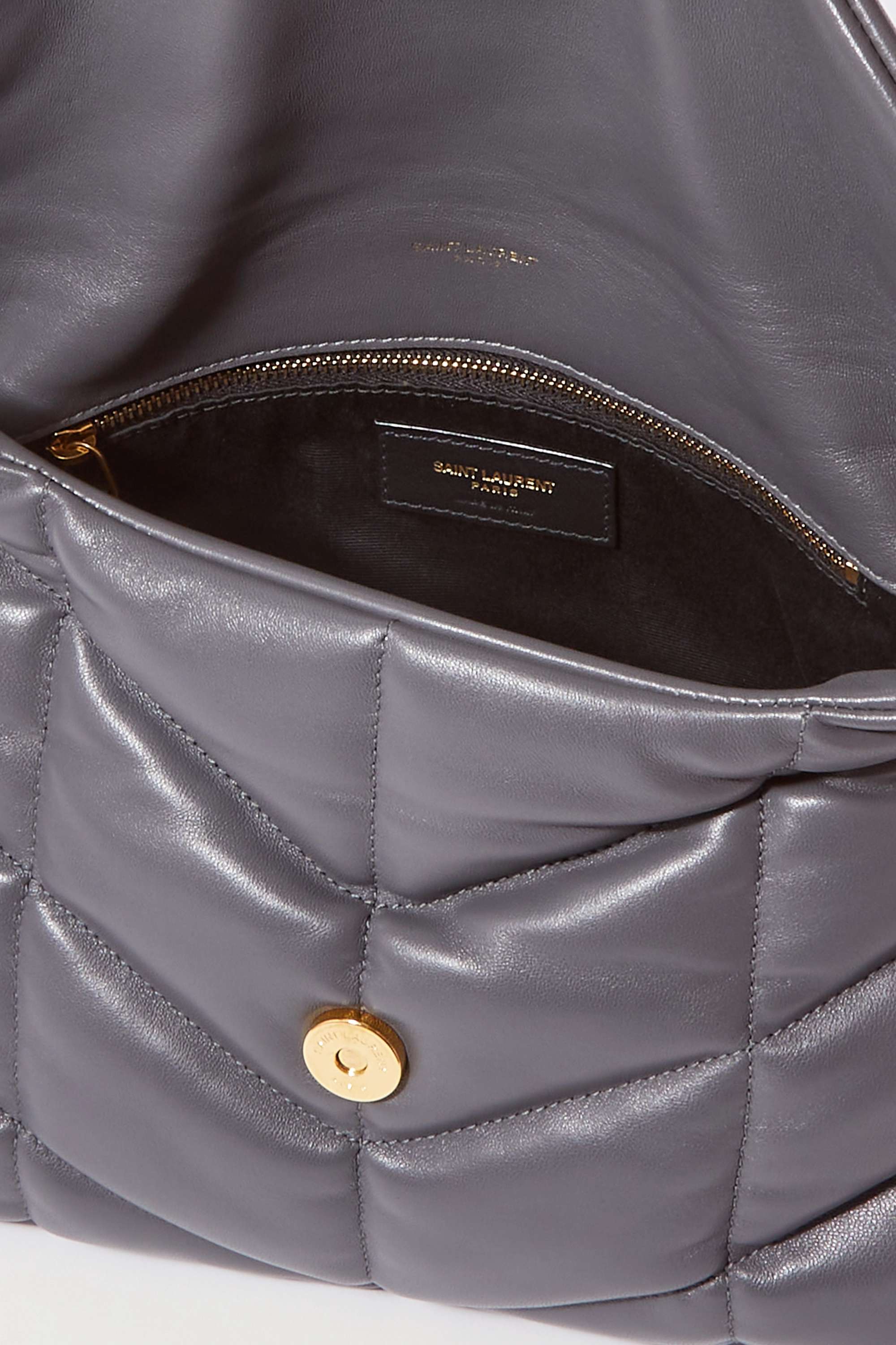SAINT LAURENT Loulou Puffer small quilted leather shoulder bag grey
