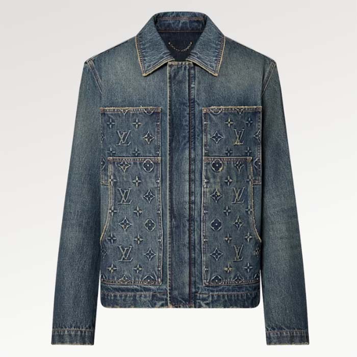 Louis Vuitton Women LV Workwear Denim Jacket Regular Fit Monogram Indigo Cotton 1ABJ7A
