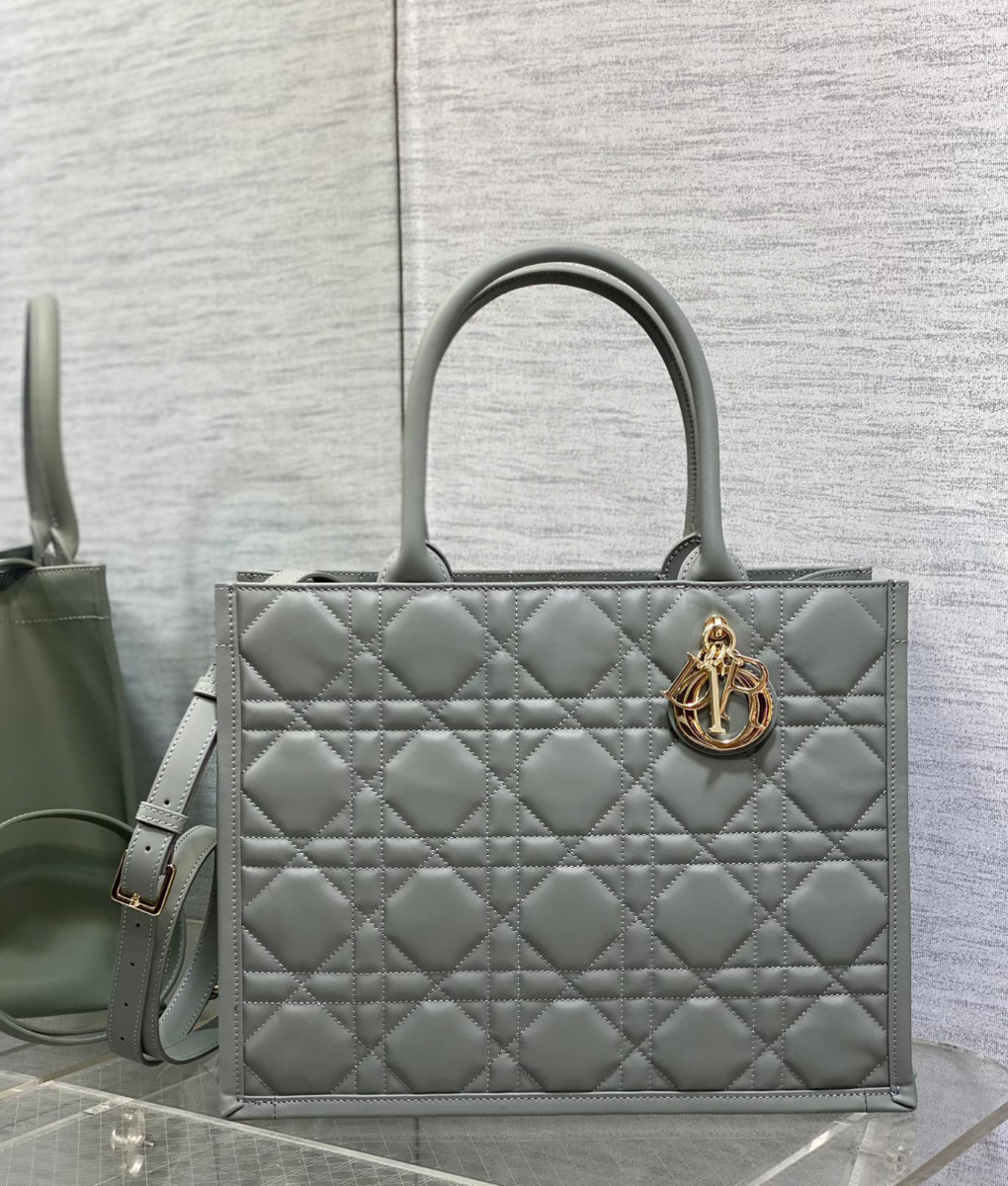 DIOR Classic Grey Calf Leather Tote Bag