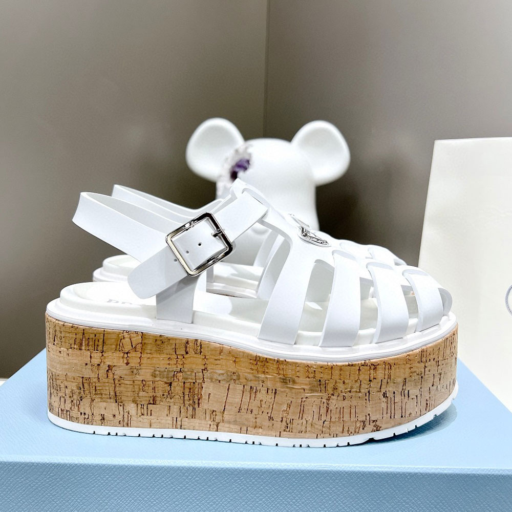 Prada   Rubber Wedge With Thick Sole Sandals Slide