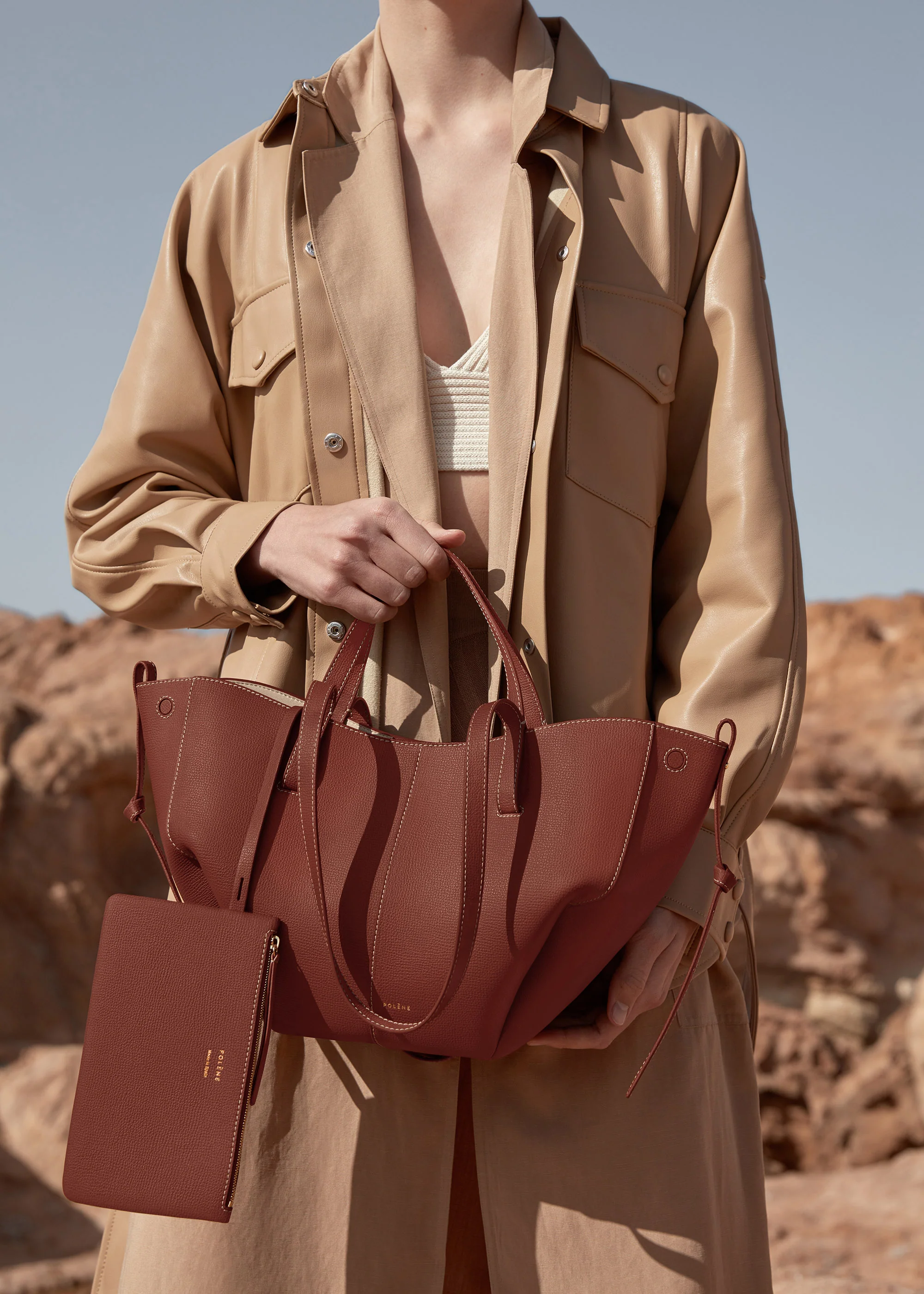 Polène Cyme Mini - Textured Cognac