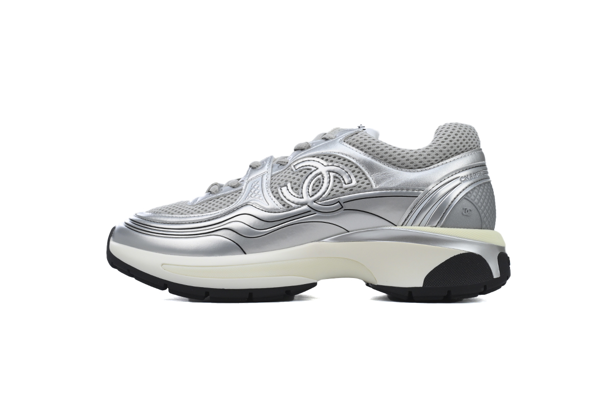 Chanel Fabric Laminated Low Top Sneakers Silver