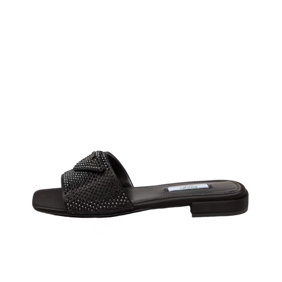 Prada Flat Bottom Band Drill Slide Sandal