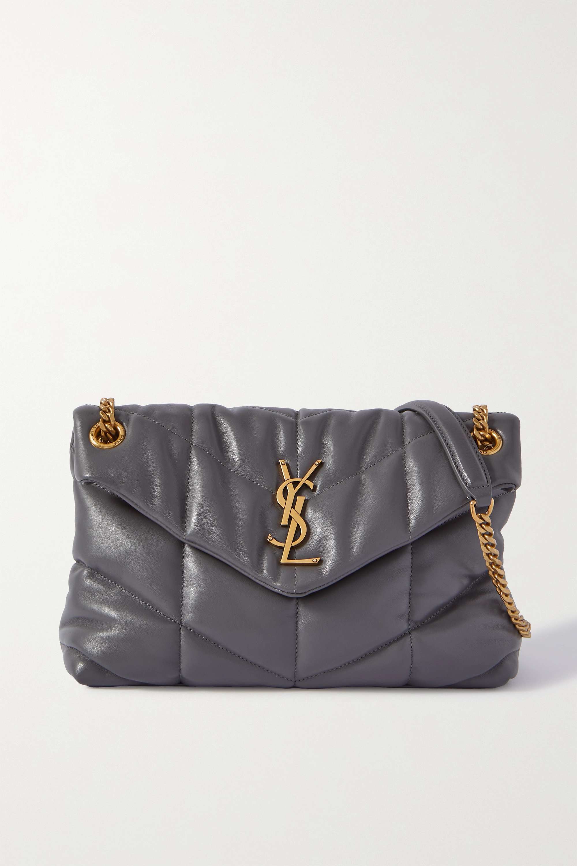 SAINT LAURENT Loulou Puffer small quilted leather shoulder bag grey