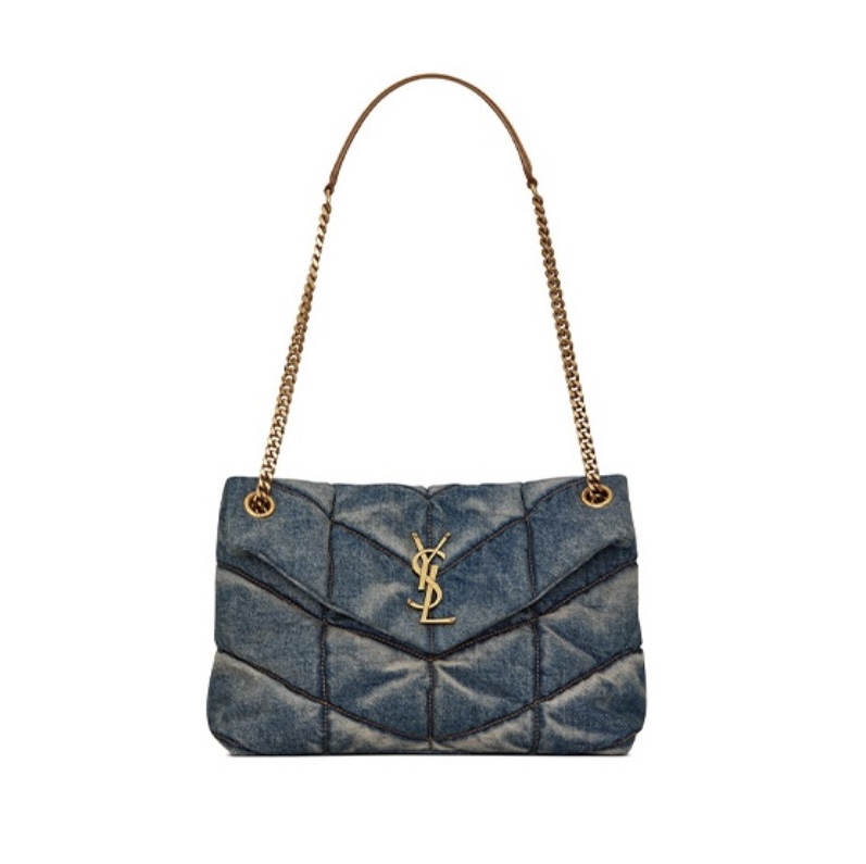 SAINT LAURENT Loulou Puffer Denim Leather Bag