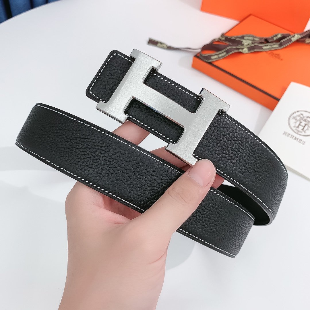 Hermes H Belt Buckle & Reversible Black Belt 380MM