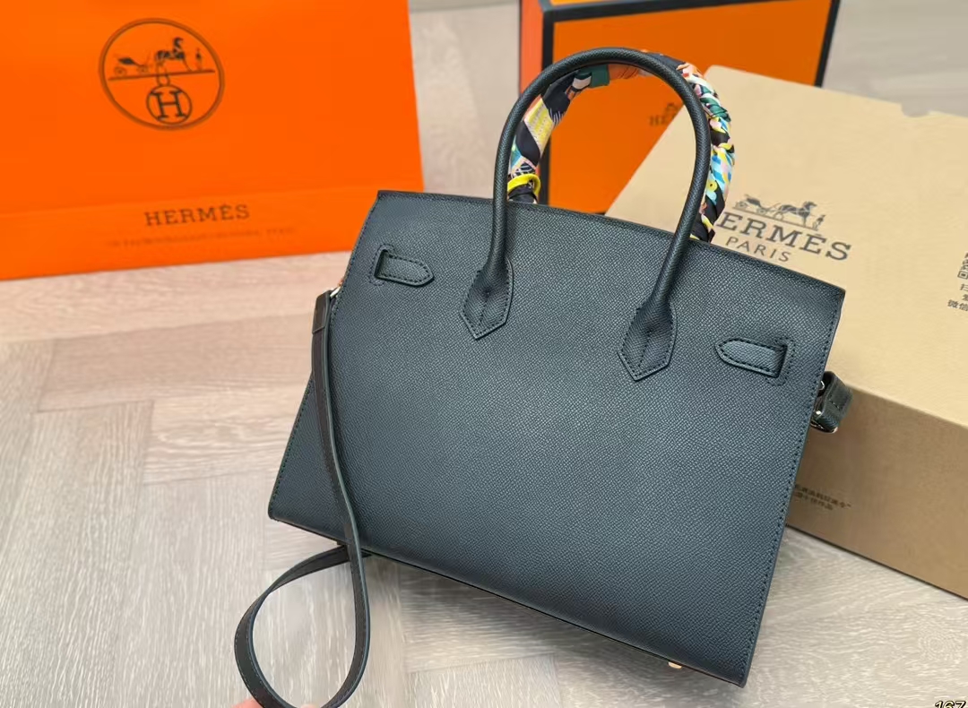 Hermes leather black platinum bag