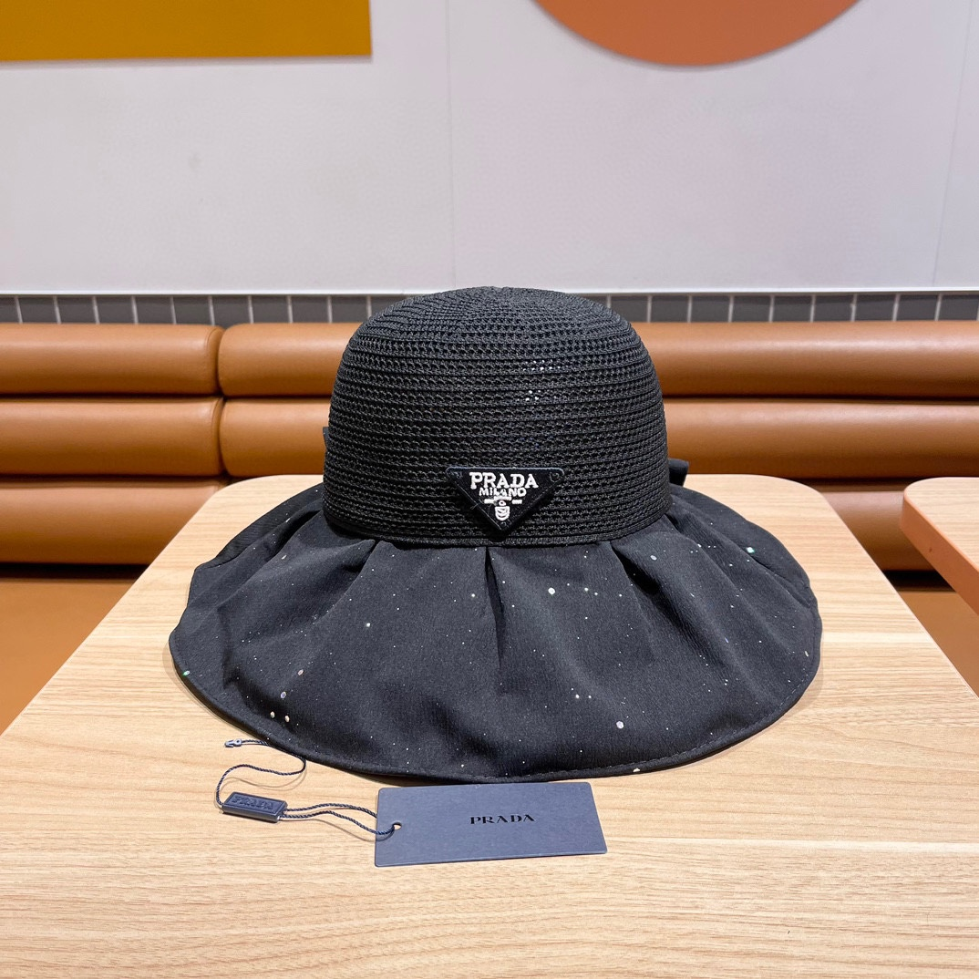 Prada Fisherman's Hat With Mesh Bow Sunhat