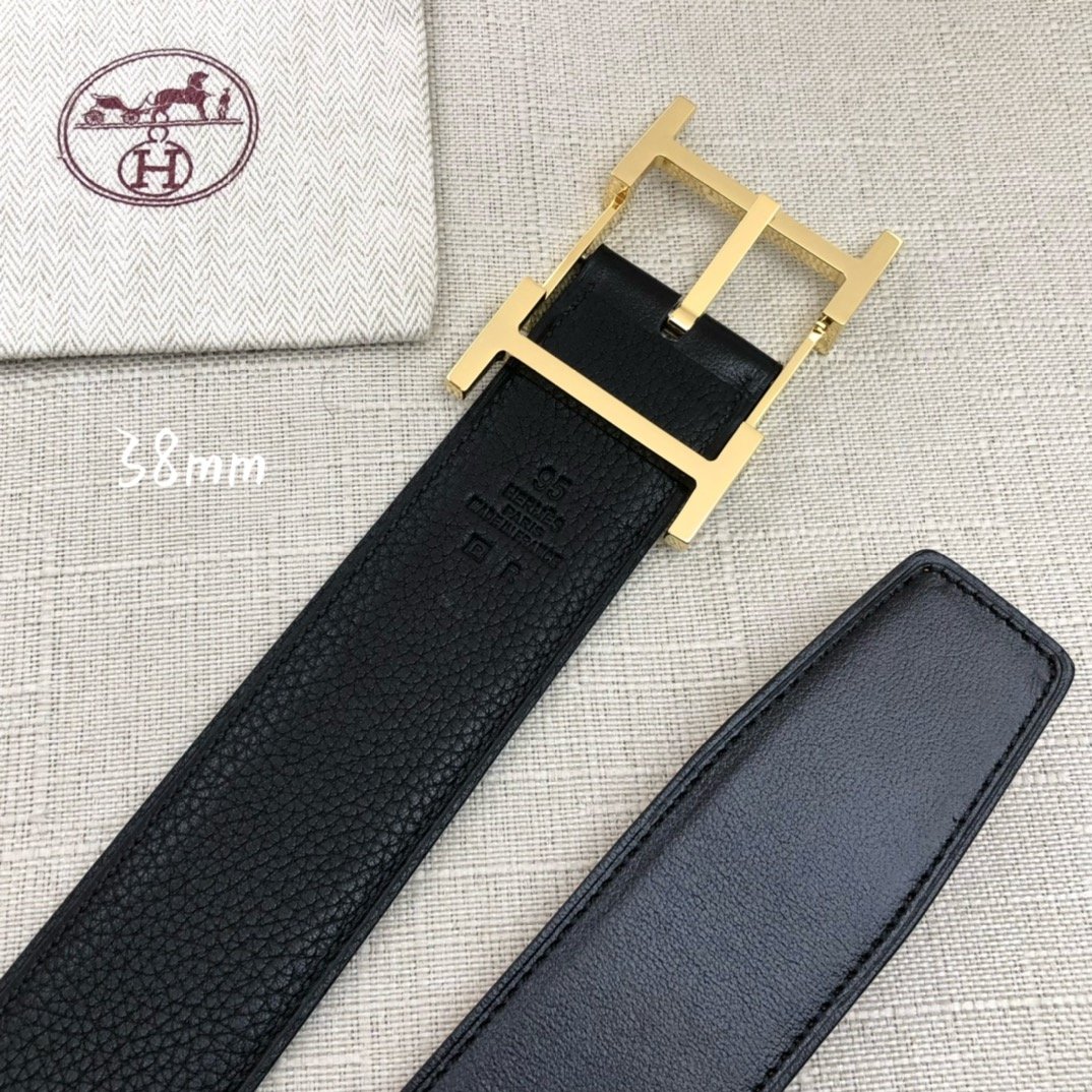 Hermes H Belt Buckle & Reversible Black Belt 380MM