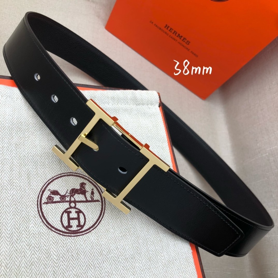 Hermes H Belt Buckle & Reversible Black Belt 380MM