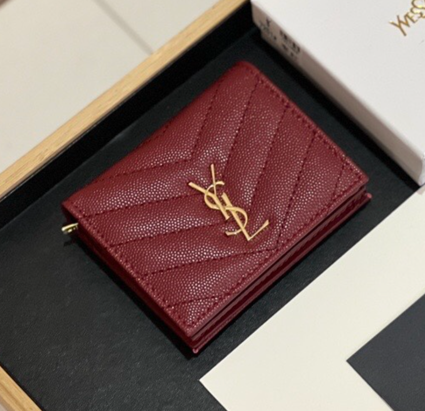 Saint Laurent YSL  Monogram Caviar Leather Wallet