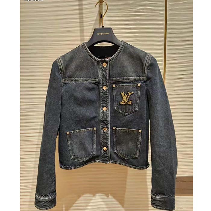 Louis Vuitton Women Nautical LV Patch Denim Jacket Cotton Indigo 1AFMOM