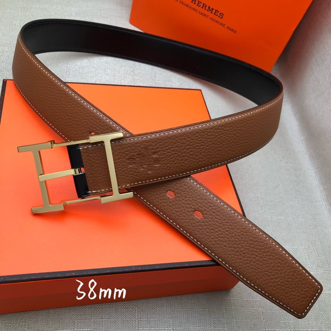 Hermes H Belt Buckle & Reversible Brown Belt 380MM