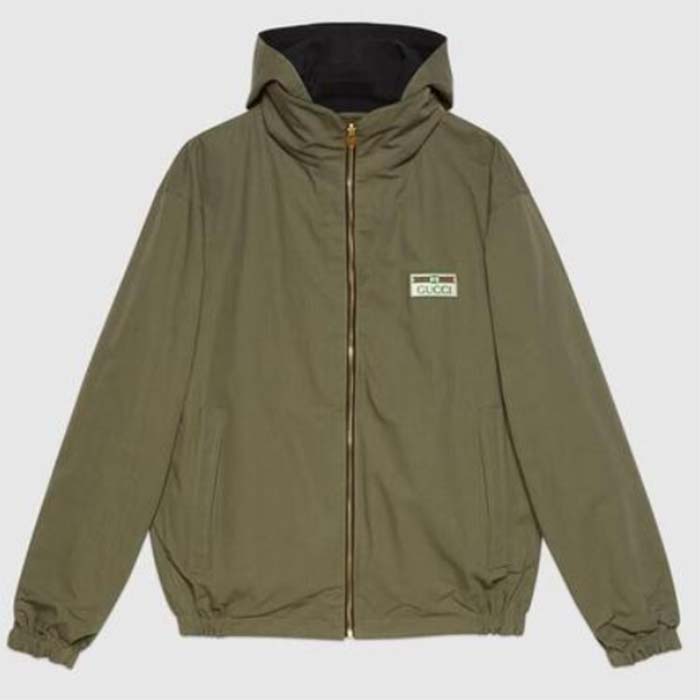 Gucci Women GG Lightweight Canvas Jacket Olive Green Nylon Interlocking G