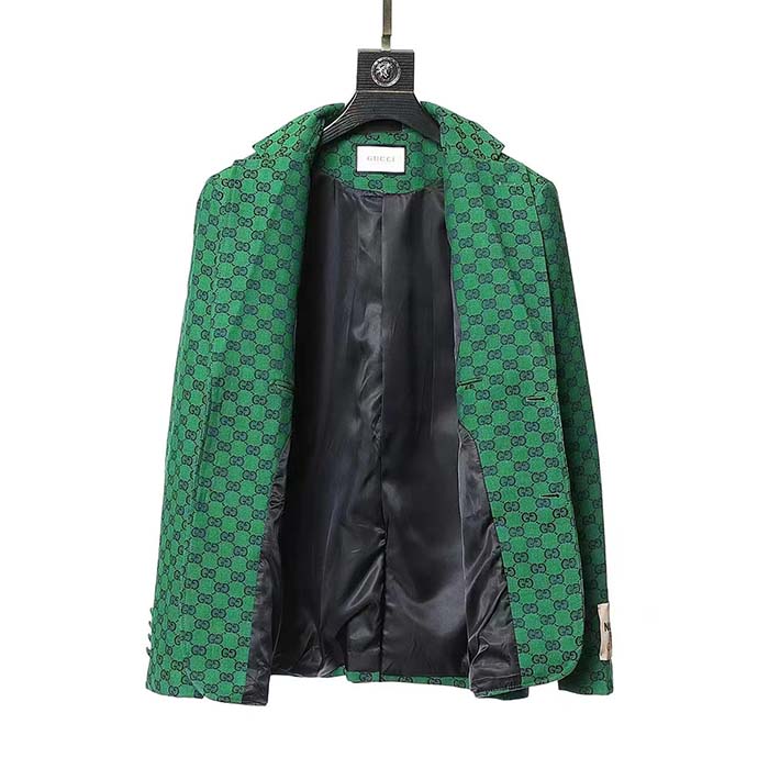 Gucci Men GG Canvas Jacket Green and Blue Organic GG Canvas Cotton