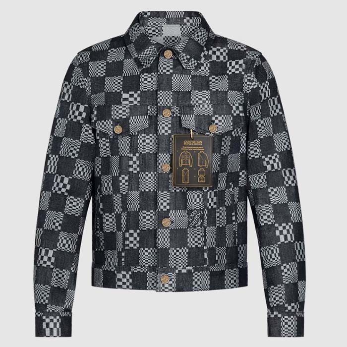Louis Vuitton Women LV Distorted Damier Denim Jacket Cotton Indigo Blue Regular Fit