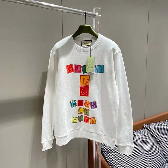 Gucci Men GG Cotton Jersey Sweatshirt Crewneck Rib Cotton Long Sleeves