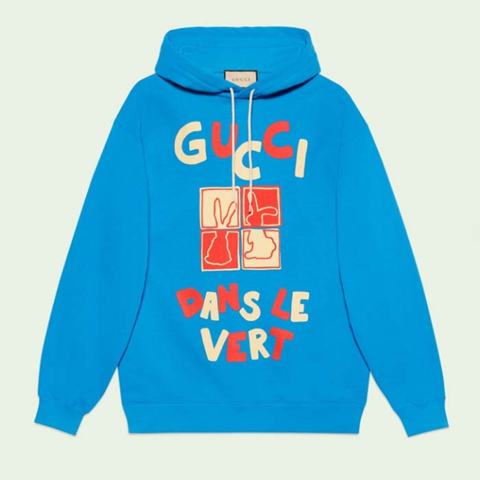 Gucci Men GG Cotton Jersey Sweatshirt Turquoise Felted Cotton Jersey Long Sleeves