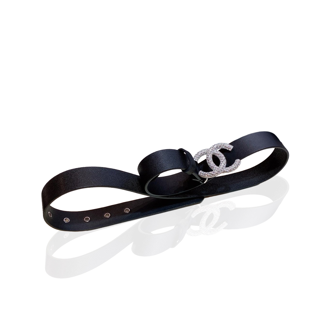 Chanel Belt With Beaded Buckle Black with Silver Hardware Women Belt 30MM