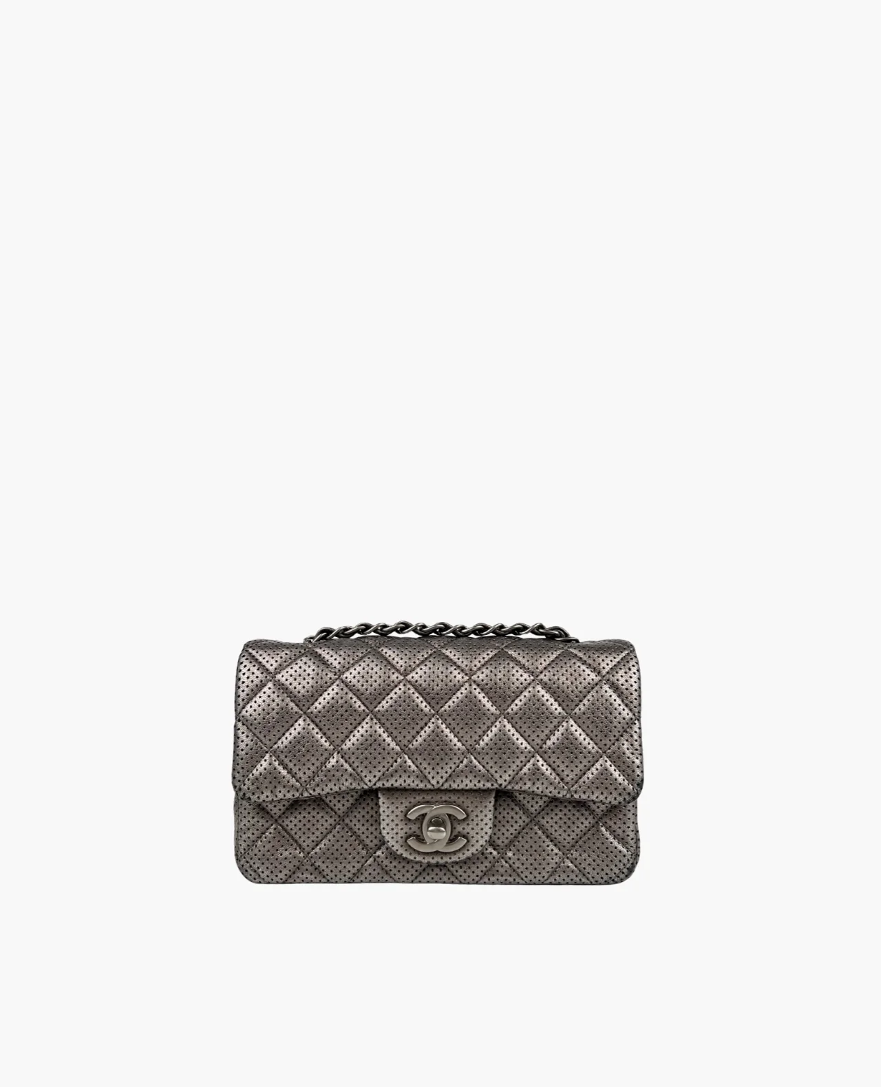 Chanel Mini Rectangular Metallic Grey Perforated RHW