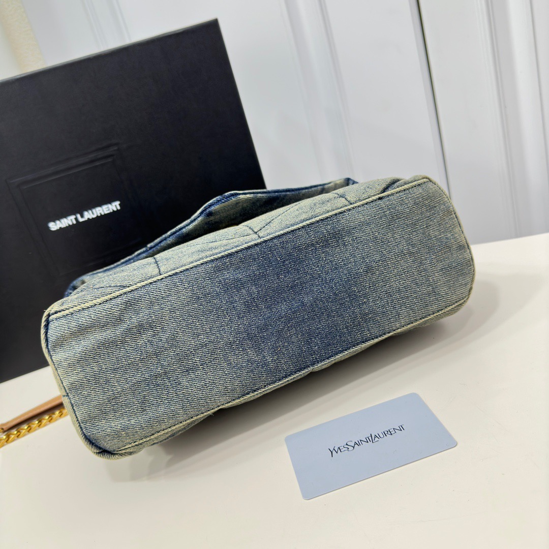 SAINT LAURENT Loulou Puffer Denim Leather Bag