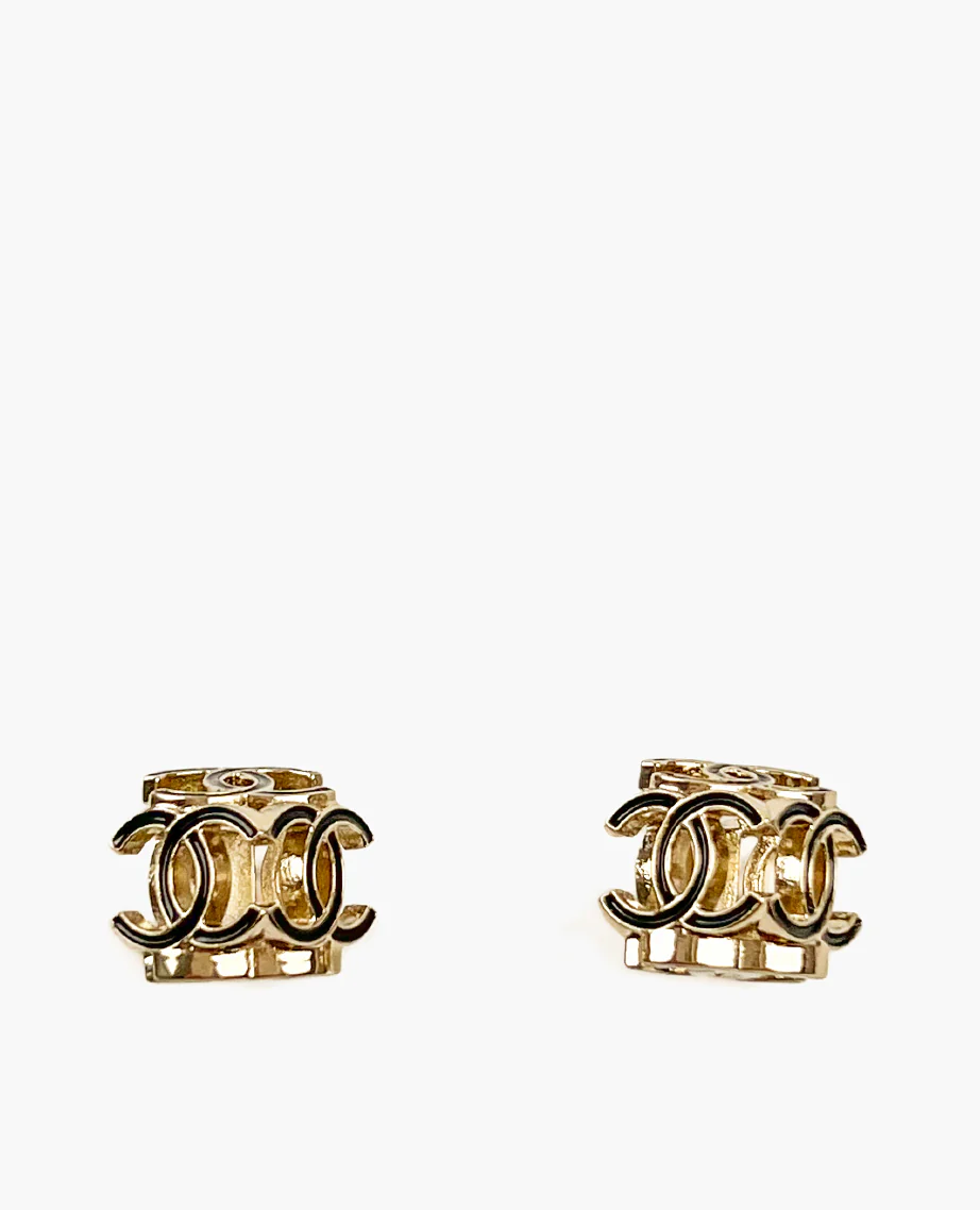 Chanel Cube Black CC Champagne Earrings