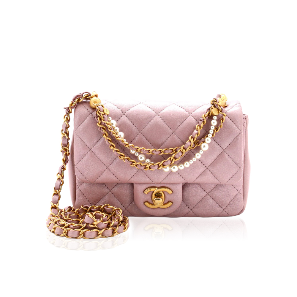 Chanel Pearl Twist Single Flap Bag Quilted Shiny Lambskin Mini
