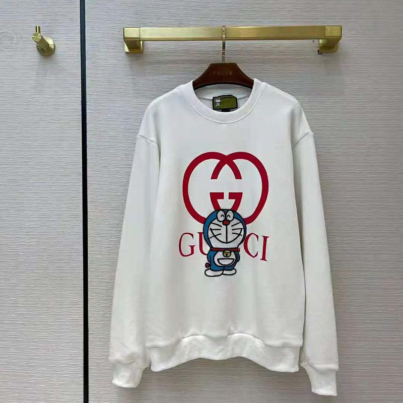 Gucci Men Doraemon x Gucci Cotton Sweatshirt Crewneck Oversized Fit-White