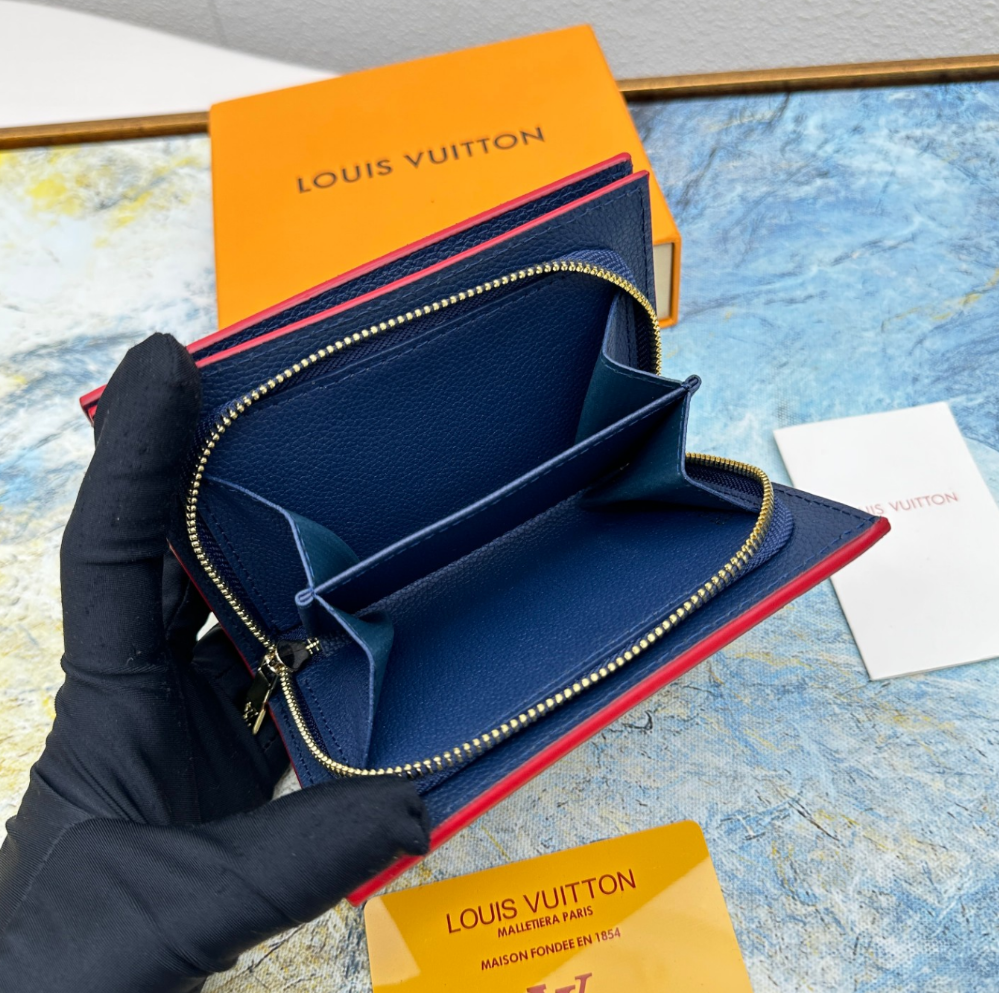 Louis Vuitton Top grain cowhide embossed zipper dark wallet