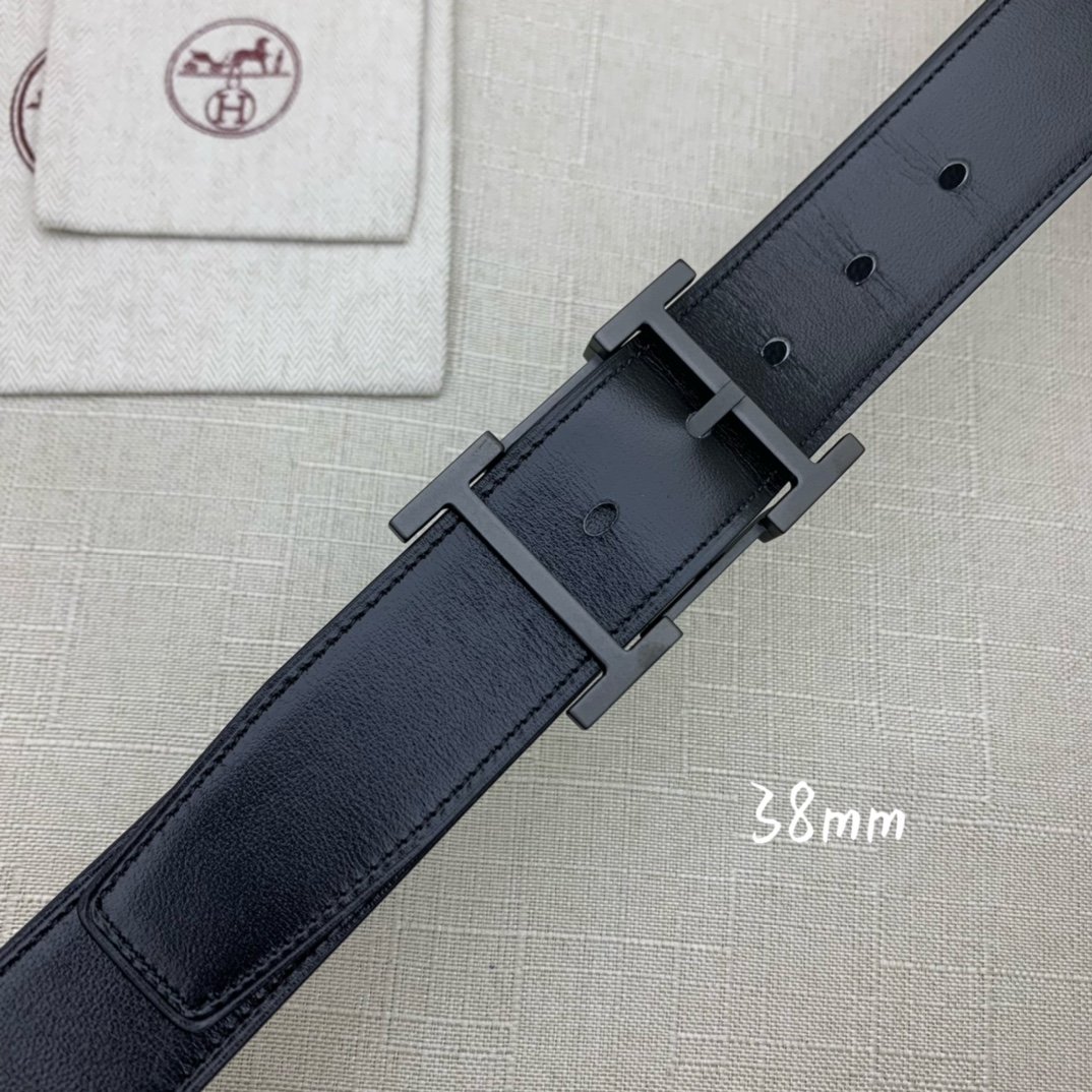 Hermes H Belt Buckle & Reversible Black Belt 380MM