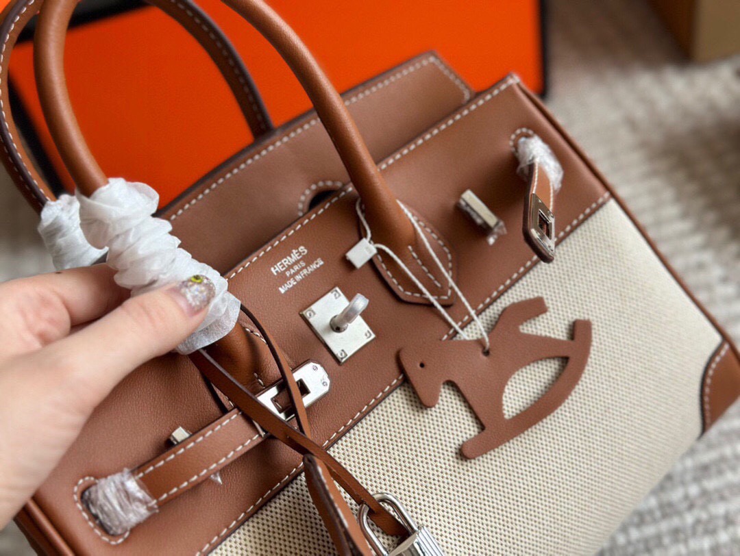 Hermes Birkin 25 canvas and leather handbag