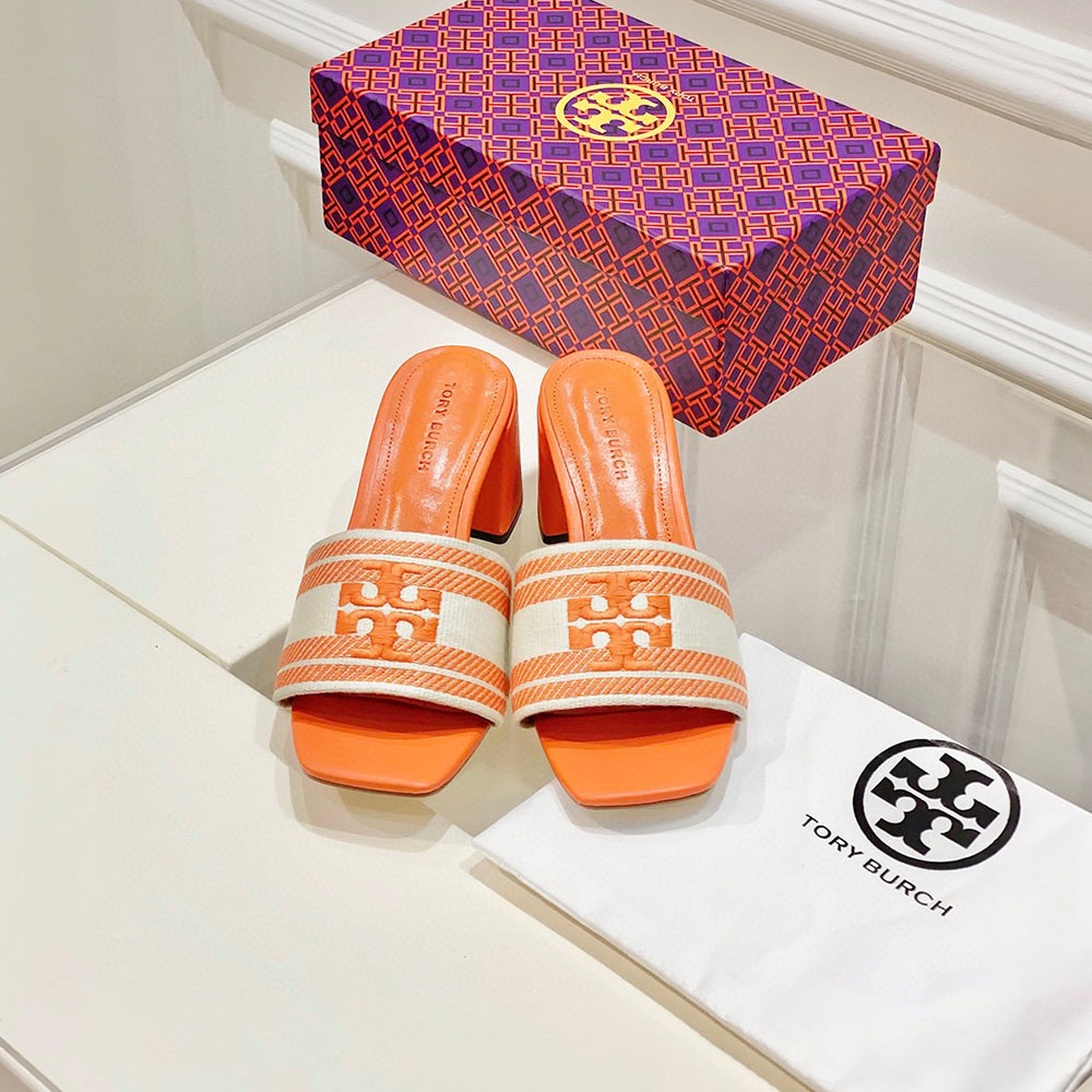 Tory Burch Fabric Flip-flops With Chunky Heels Sandals Slide