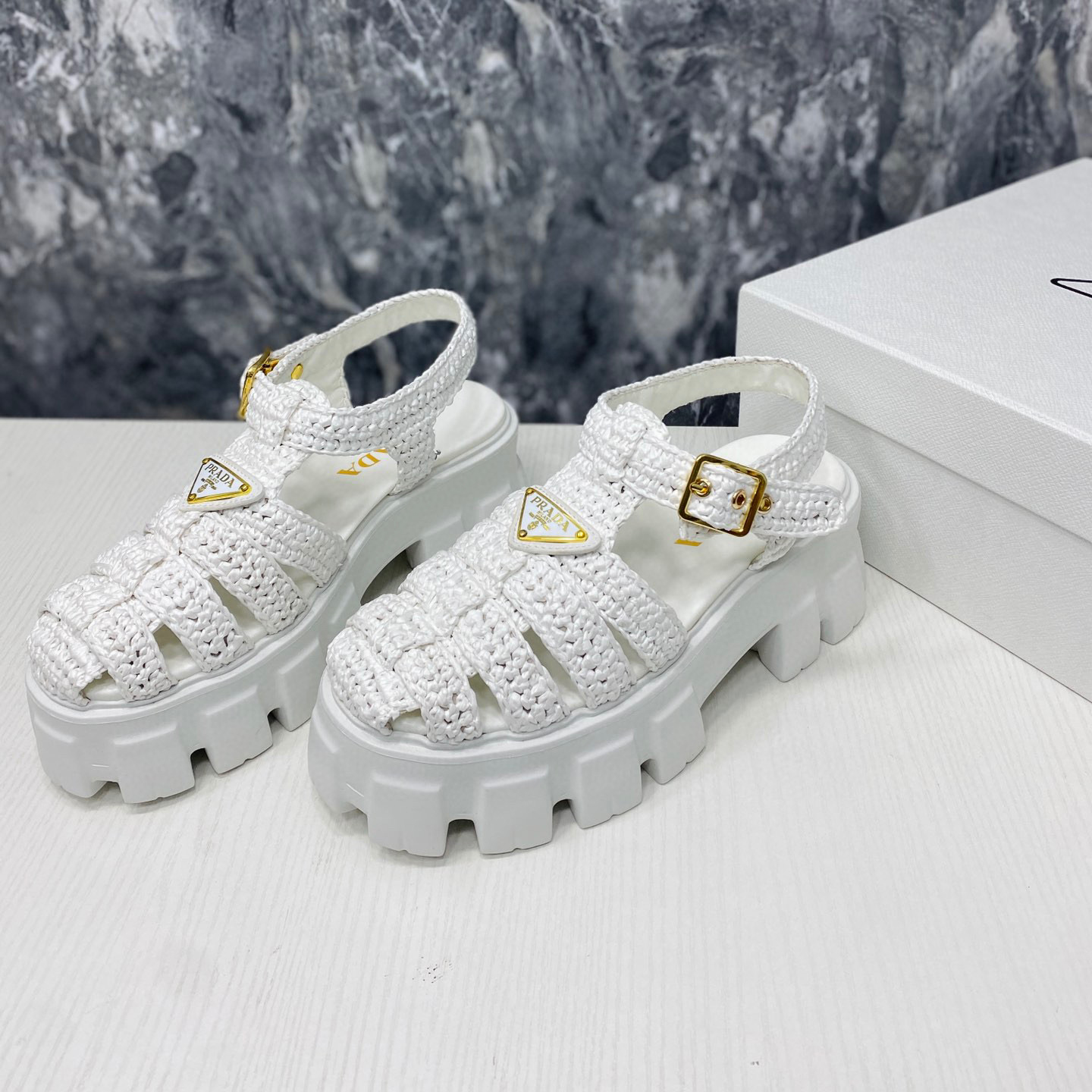 Prada Monolith Fabric Knit Buckle Slide  Sandal