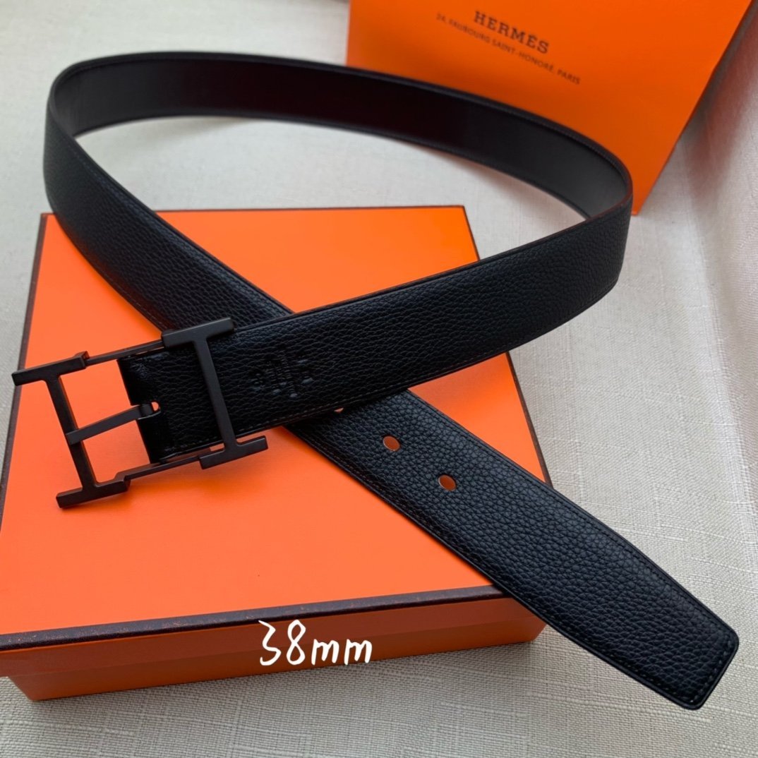 Hermes H Belt Buckle & Reversible Black Belt 380MM