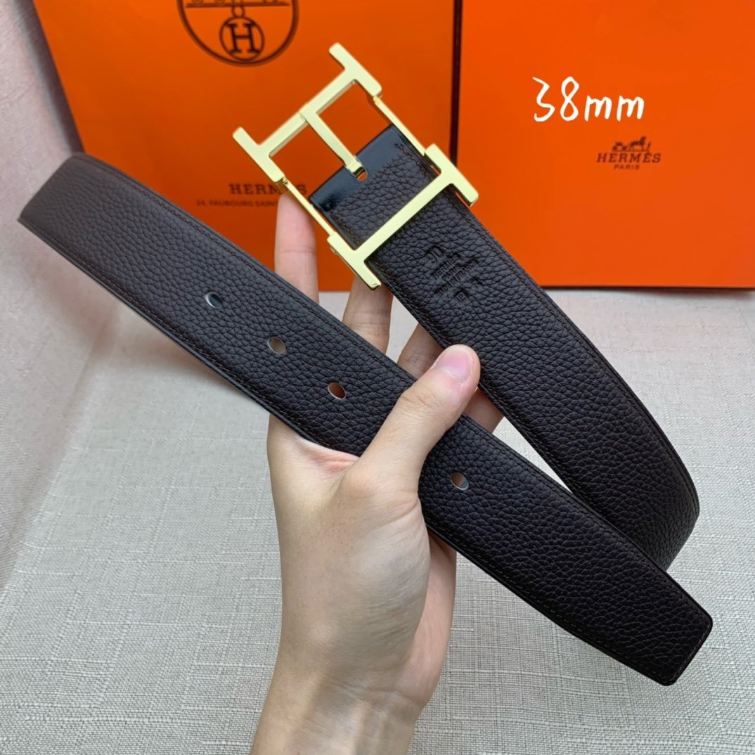 Hermes H Belt Buckle & Reversible Black Belt 380MM