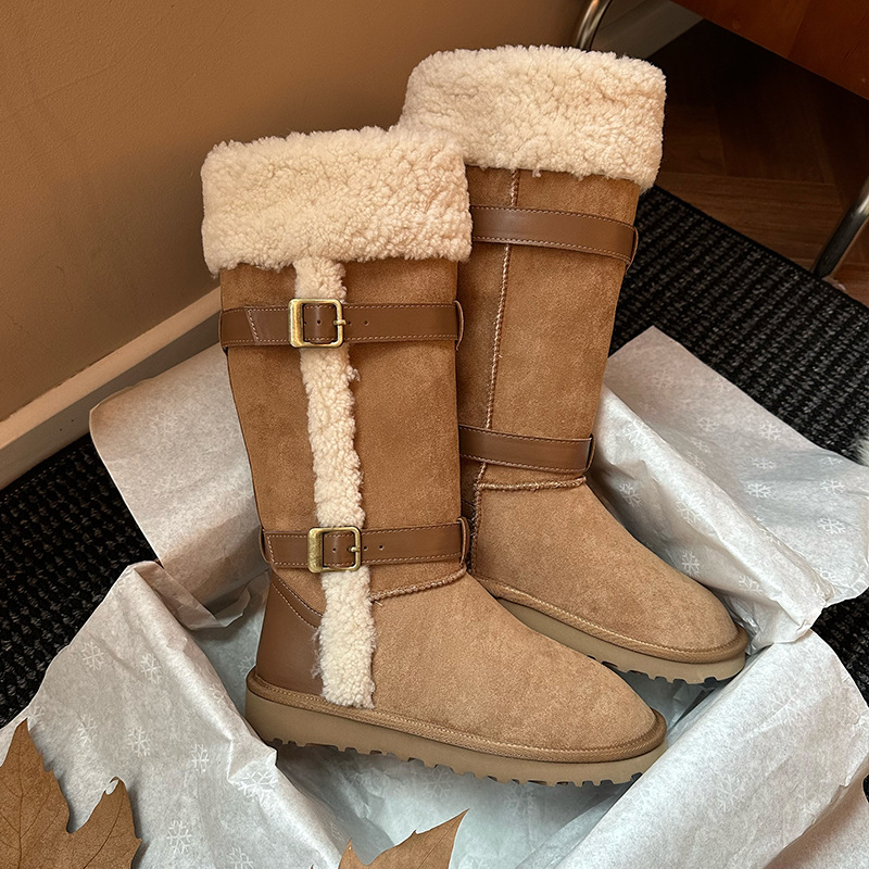 UGG 2024 autumn and winter new style sheepskin fur all-in-one warm snow boots large long knight boots