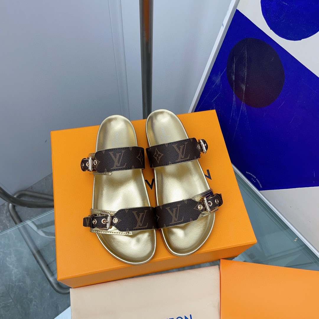 Louis Vuitton LV Bom Dia Leather Slide Sandals